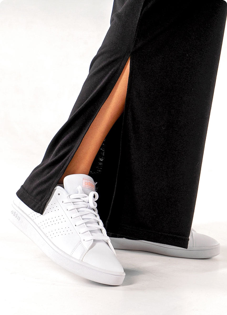 Veil Garments Swift Wide-Leg Sweatpant features: Bottom slits for adjustable style; flowy or tied.