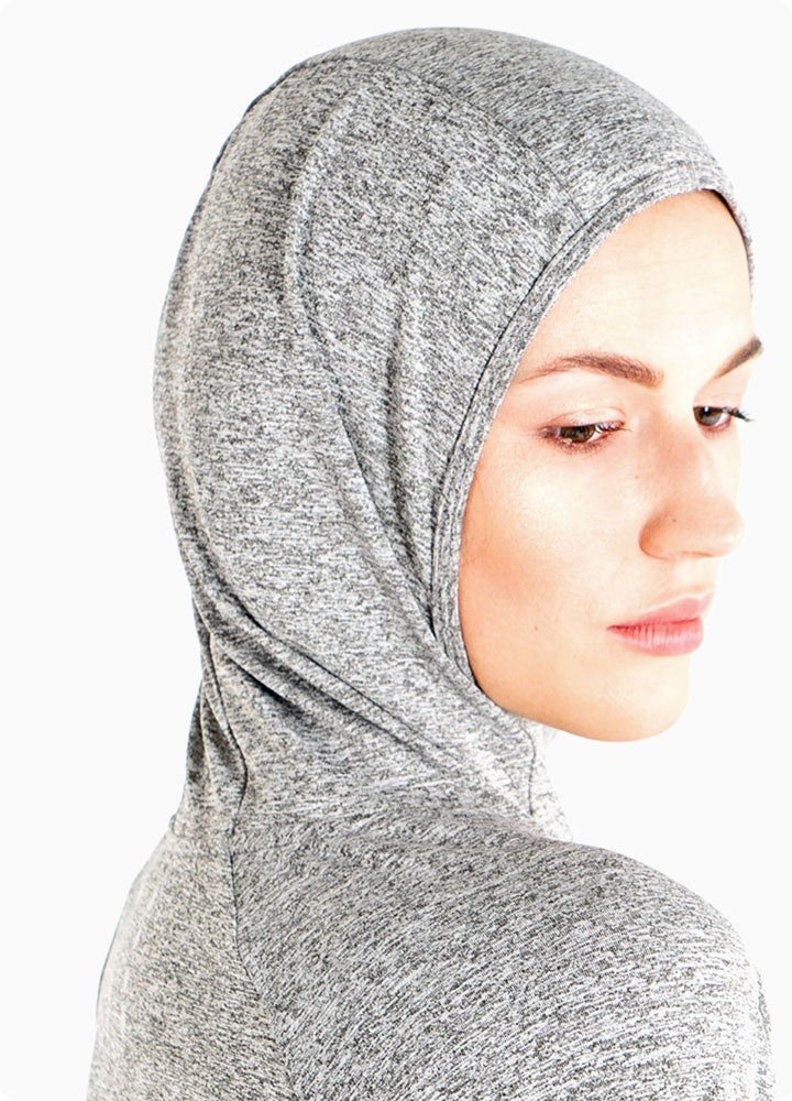 Veil Garments Halo Running Hoodie features: Scuba hood that remains secure while you wear it