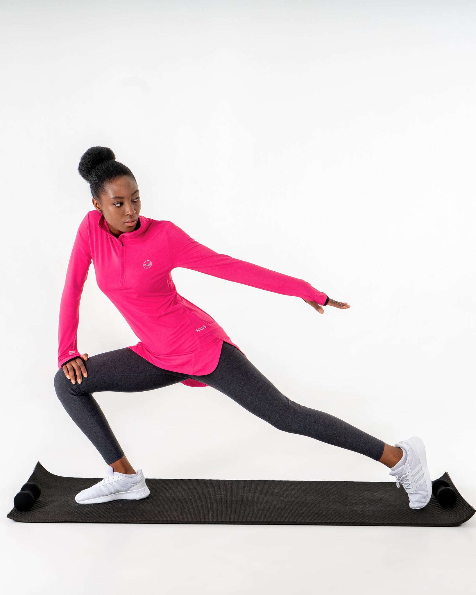 Spark Half-Zip in pink by Veil Garments. Modest activewear collection.