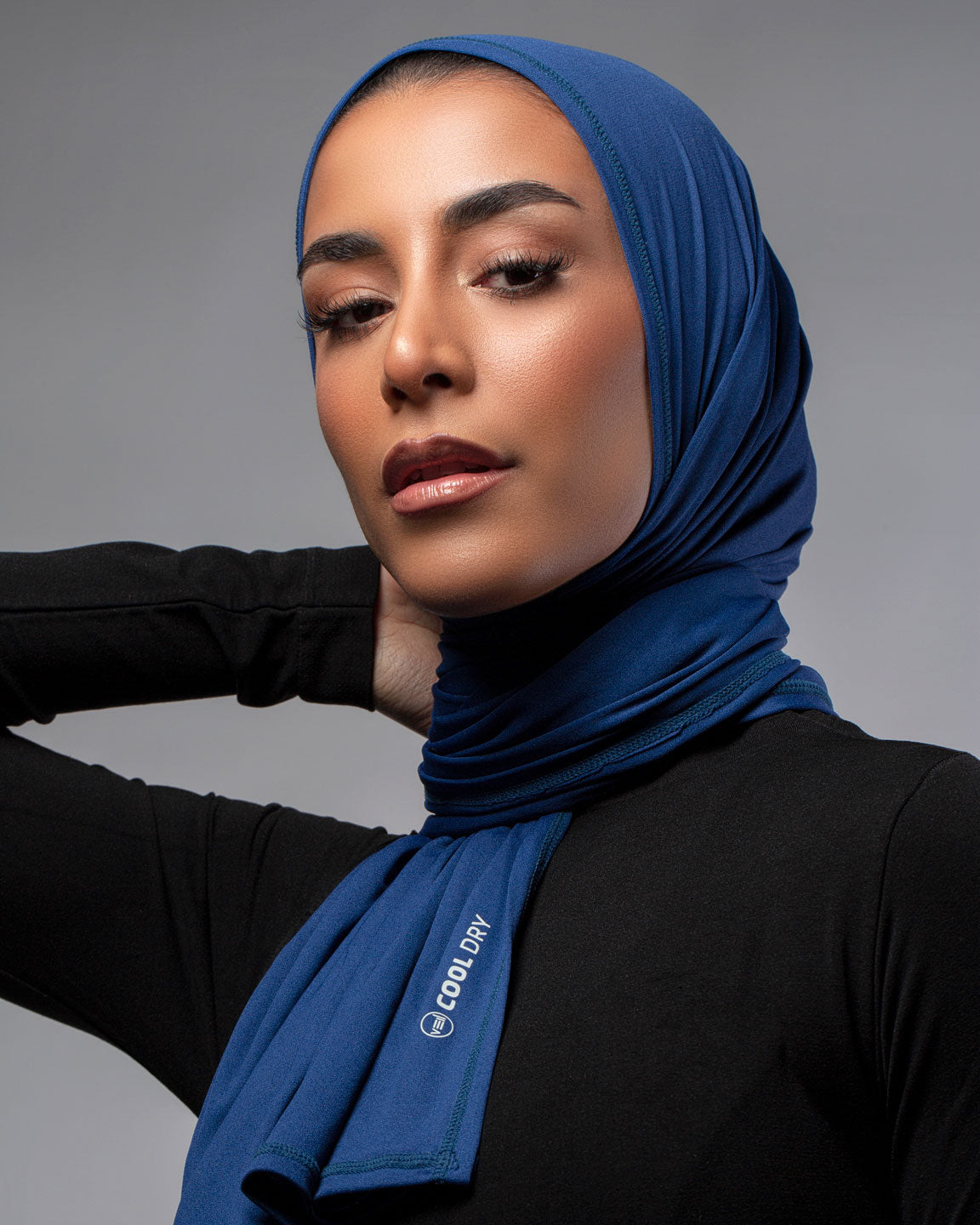 Cool Dry Shawl 2.0 in bold blue by Veil Garments. Sports hijab collection.