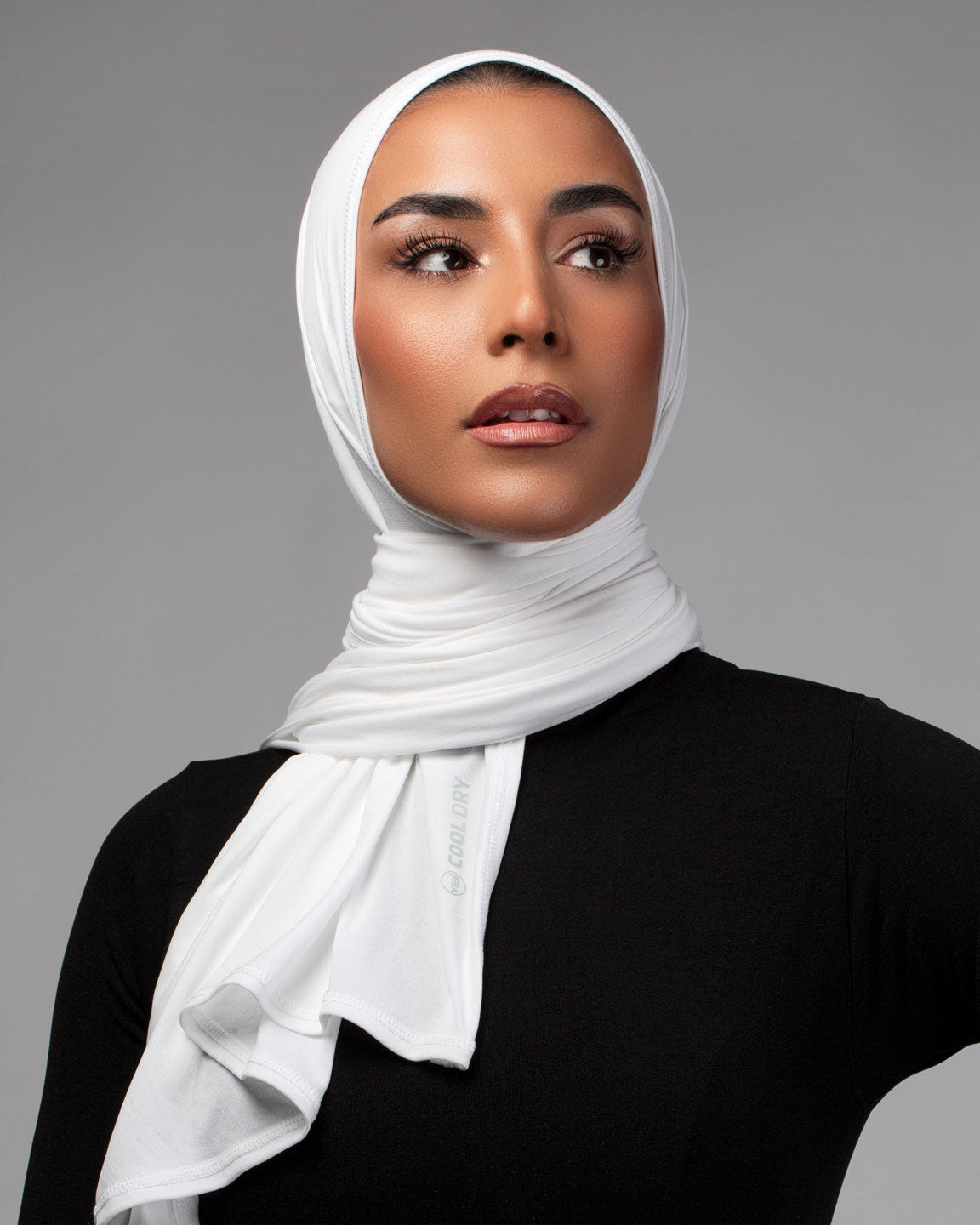 Cool Dry Shawl 2.0 in white by Veil Garments. Sports hijab collection.