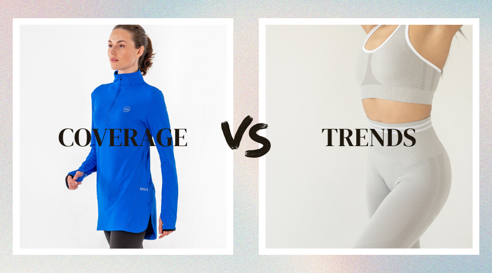 An image showing a Veil Garments product compared to a tight, revealing, and trendy gym outfit