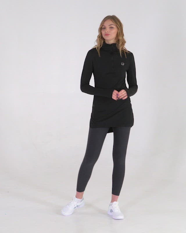 Spark Half-Zip in black by Veil Garments. Modest activewear collection.