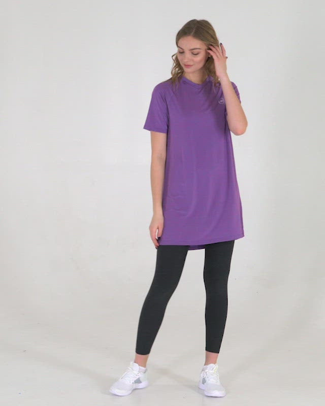 Connect T-Shirt Dress in Pink by Veil Garments. Modest activewear collection.
