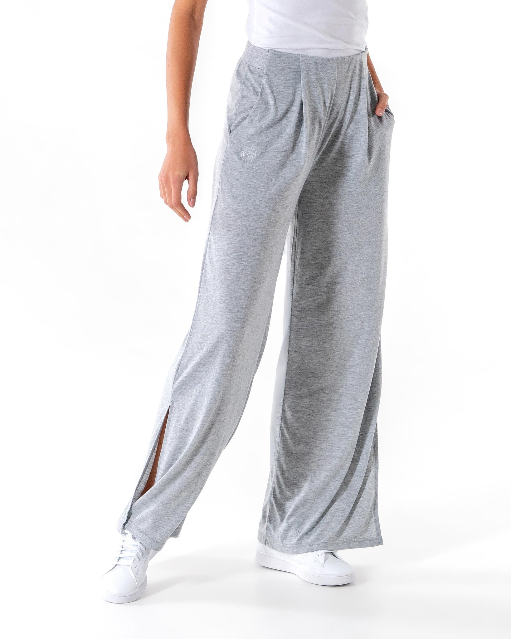 Swift Wide-Leg Sweatpant in light grey by Veil Garments. Modest activewear collection.