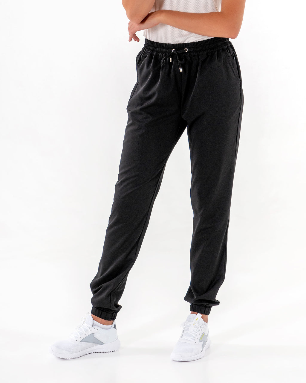 Glider Drawstring Jogger in Black by Veil Garments. Modest activewear collection.

#color_black