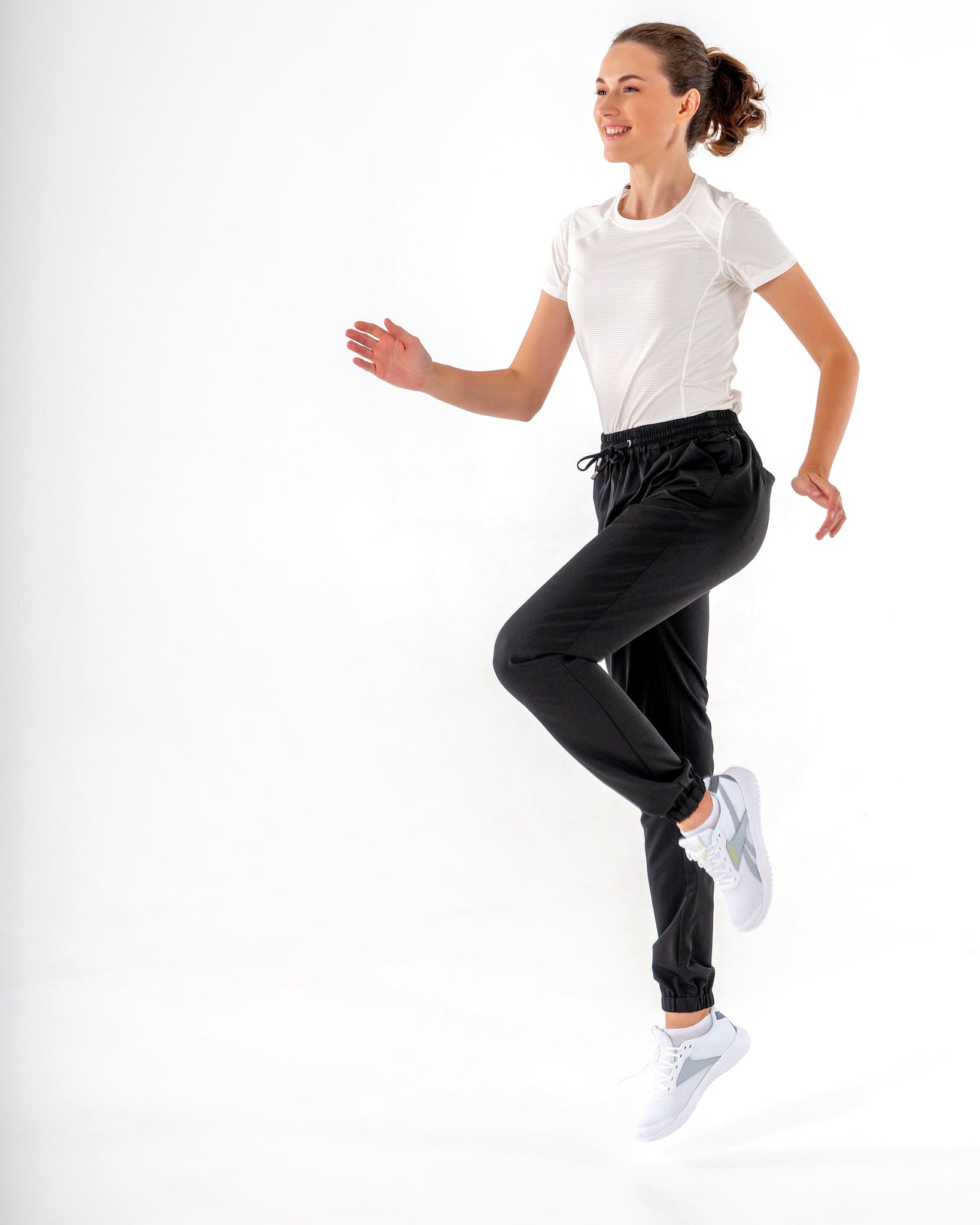 Glider Drawstring Jogger in Black by Veil Garments. Modest activewear collection.