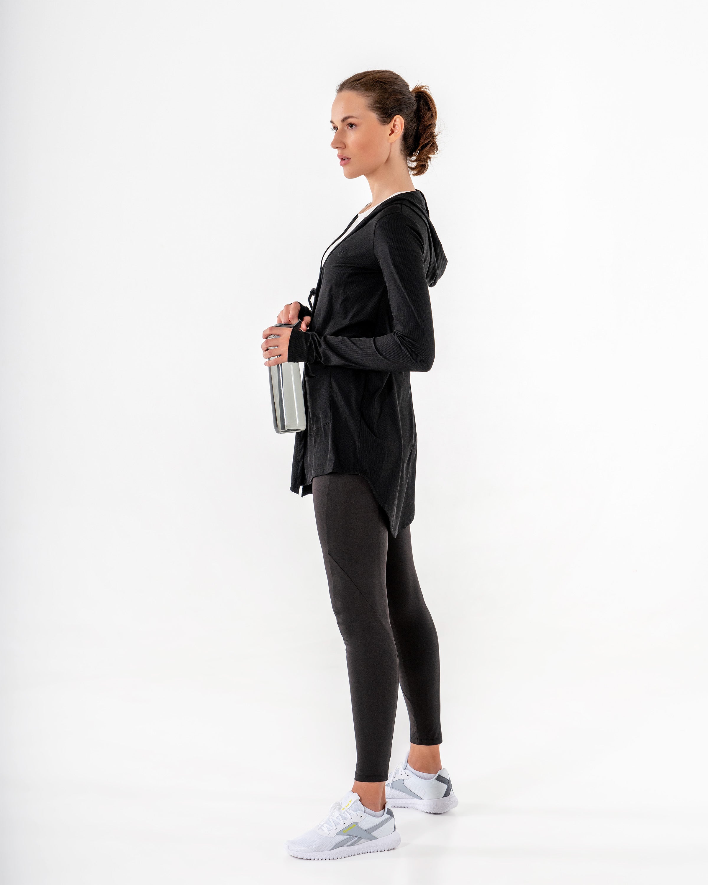 Move It Cardigan in black by Veil Garments. Modest activewear collection.

#color_black