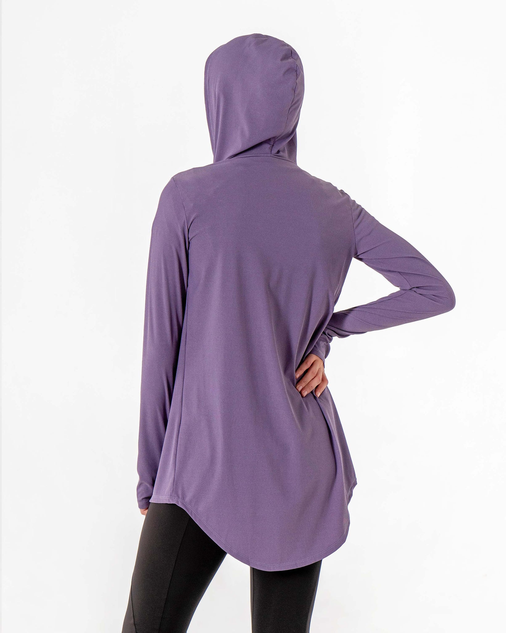 Move It Cardigan in lavender by Veil Garments. Modest activewear collection.