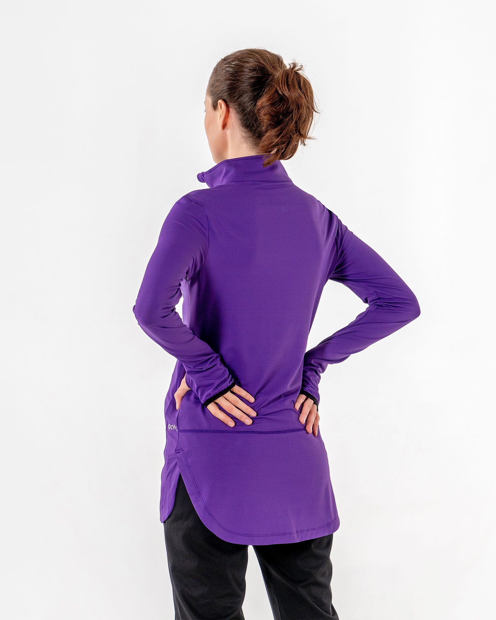 Spark Half-Zip in purple by Veil Garments. Modest activewear collection.