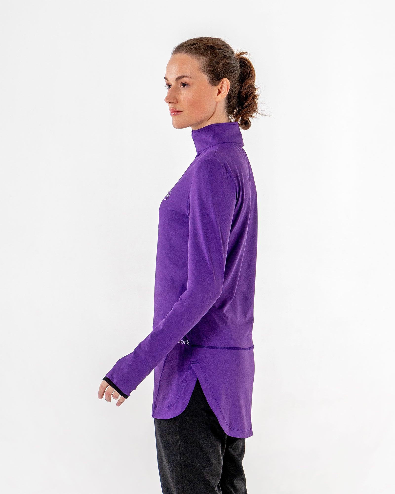 Spark Half-Zip in purple by Veil Garments. Modest activewear collection.