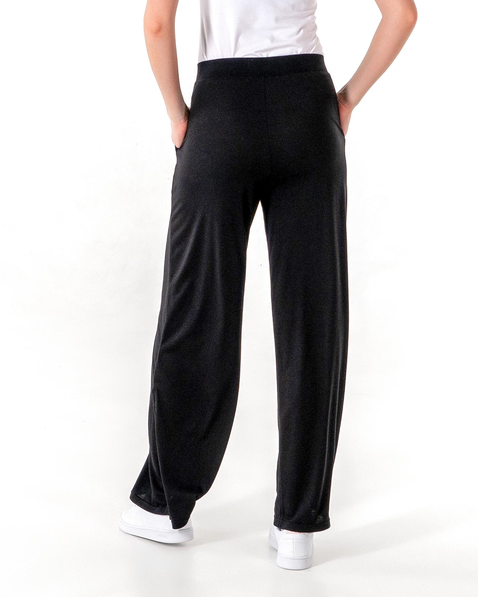 Swift Wide-Leg Sweatpant in black by Veil Garments. Modest activewear collection.