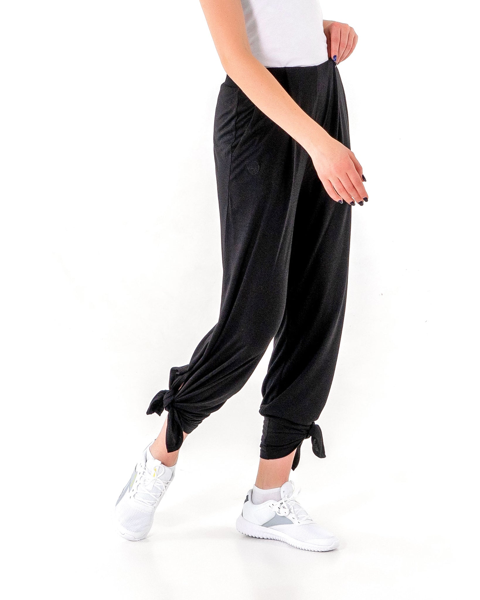 Swift Wide-Leg Sweatpant in black by Veil Garments. Modest activewear collection.