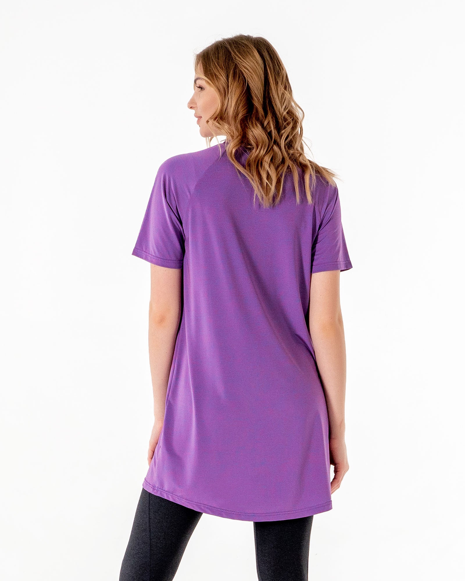 Connect T-Shirt Dress in Pink by Veil Garments. Modest activewear collection.