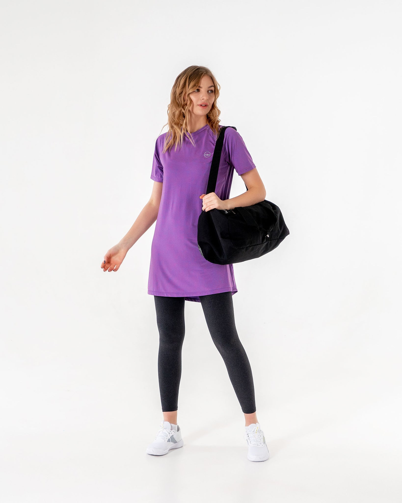 Connect T-Shirt Dress in Pink by Veil Garments. Modest activewear collection.