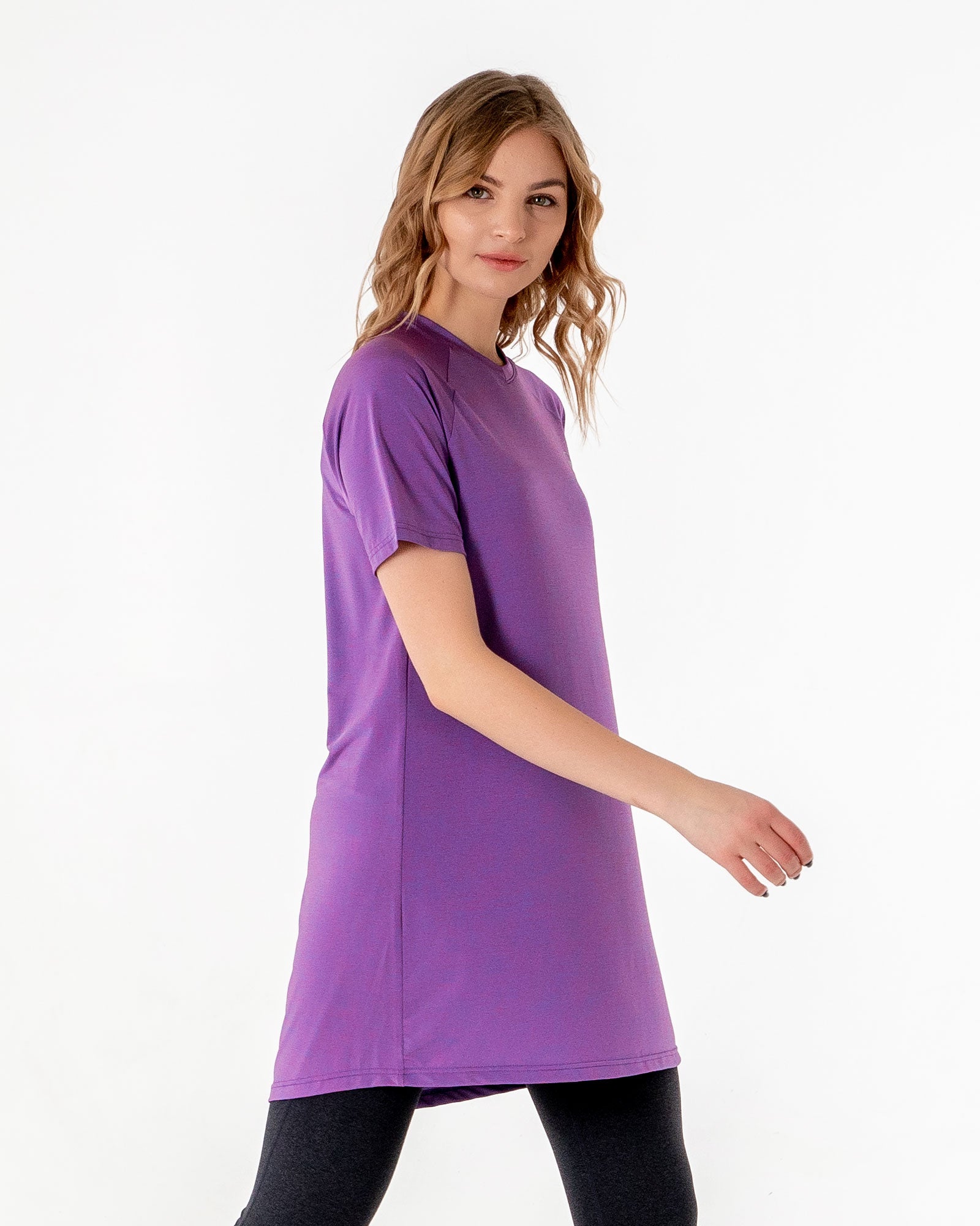 Connect T-Shirt Dress in Pink by Veil Garments. Modest activewear collection.