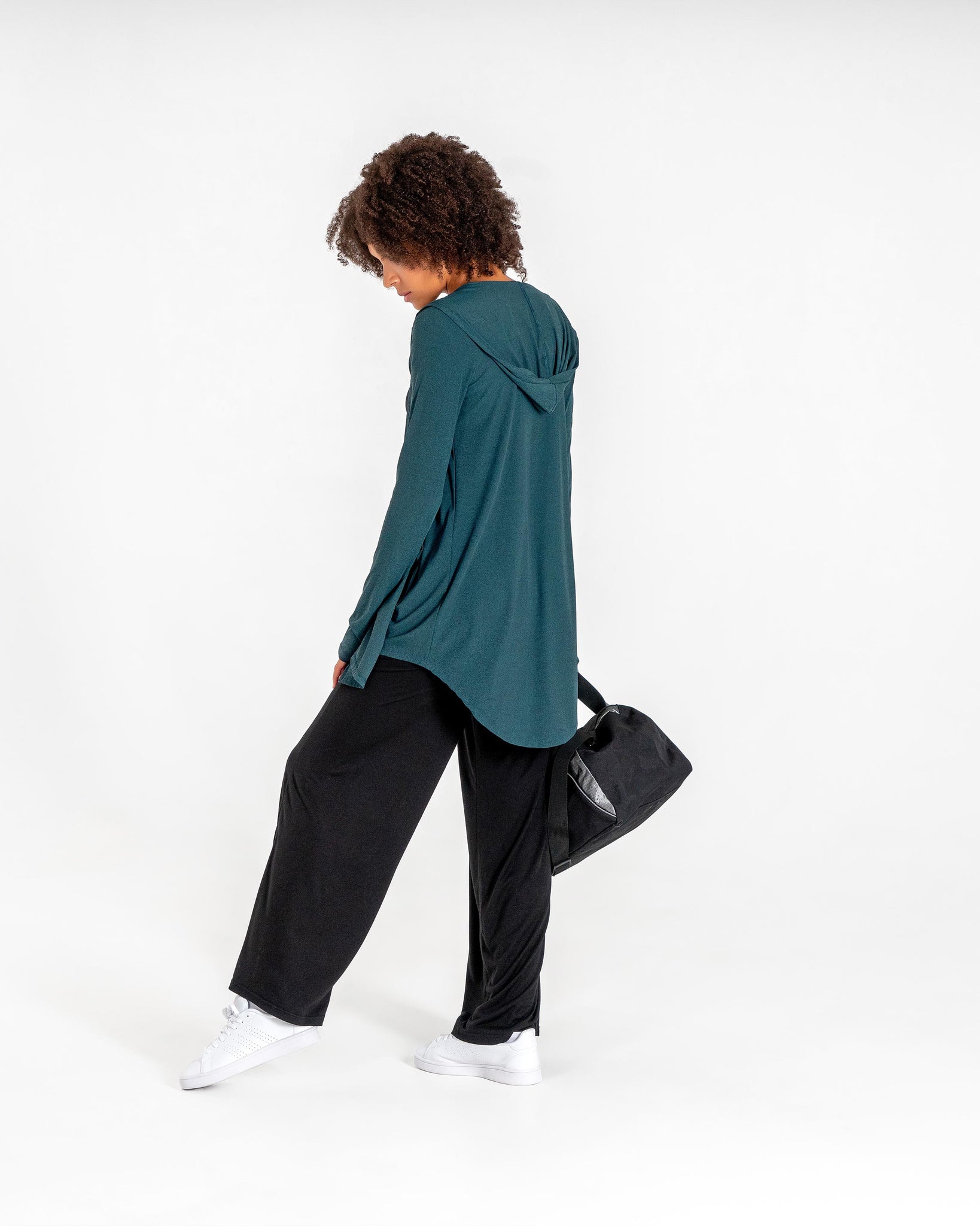 Move It Cardigan in emerald green by Veil Garments. Modest activewear collection.