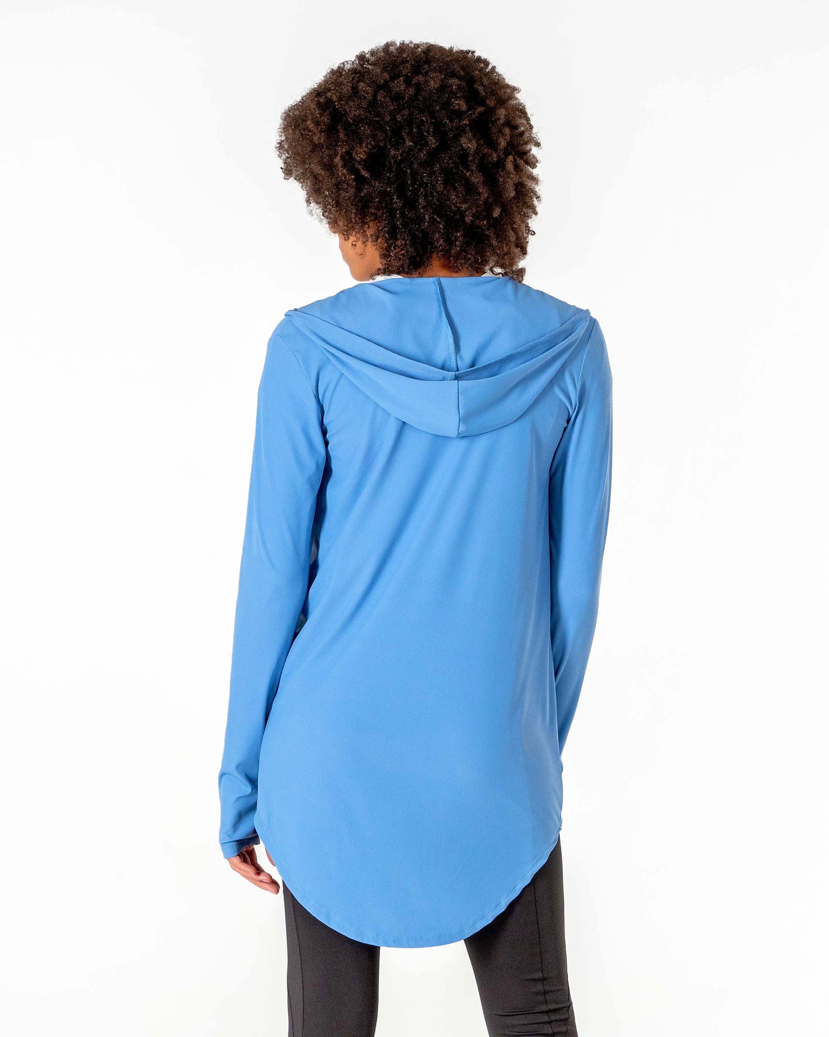 Move It Cardigan in light blue by Veil Garments. Modest activewear collection.