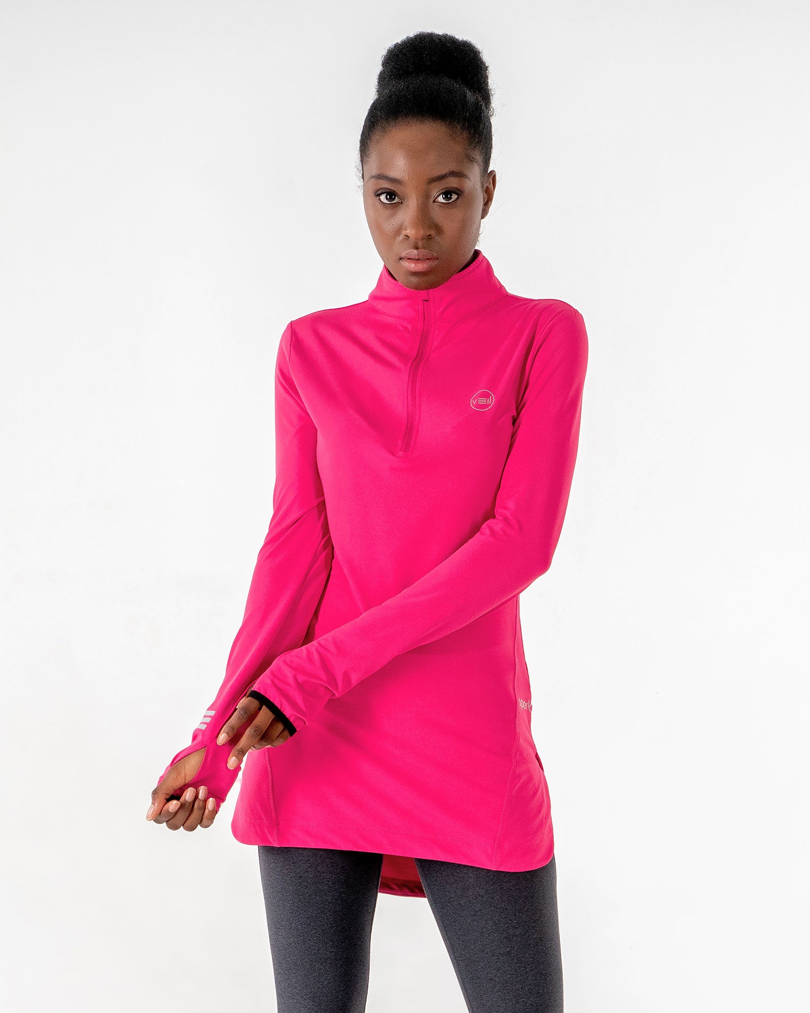 Spark Half-Zip in pink by Veil Garments. Modest activewear collection.