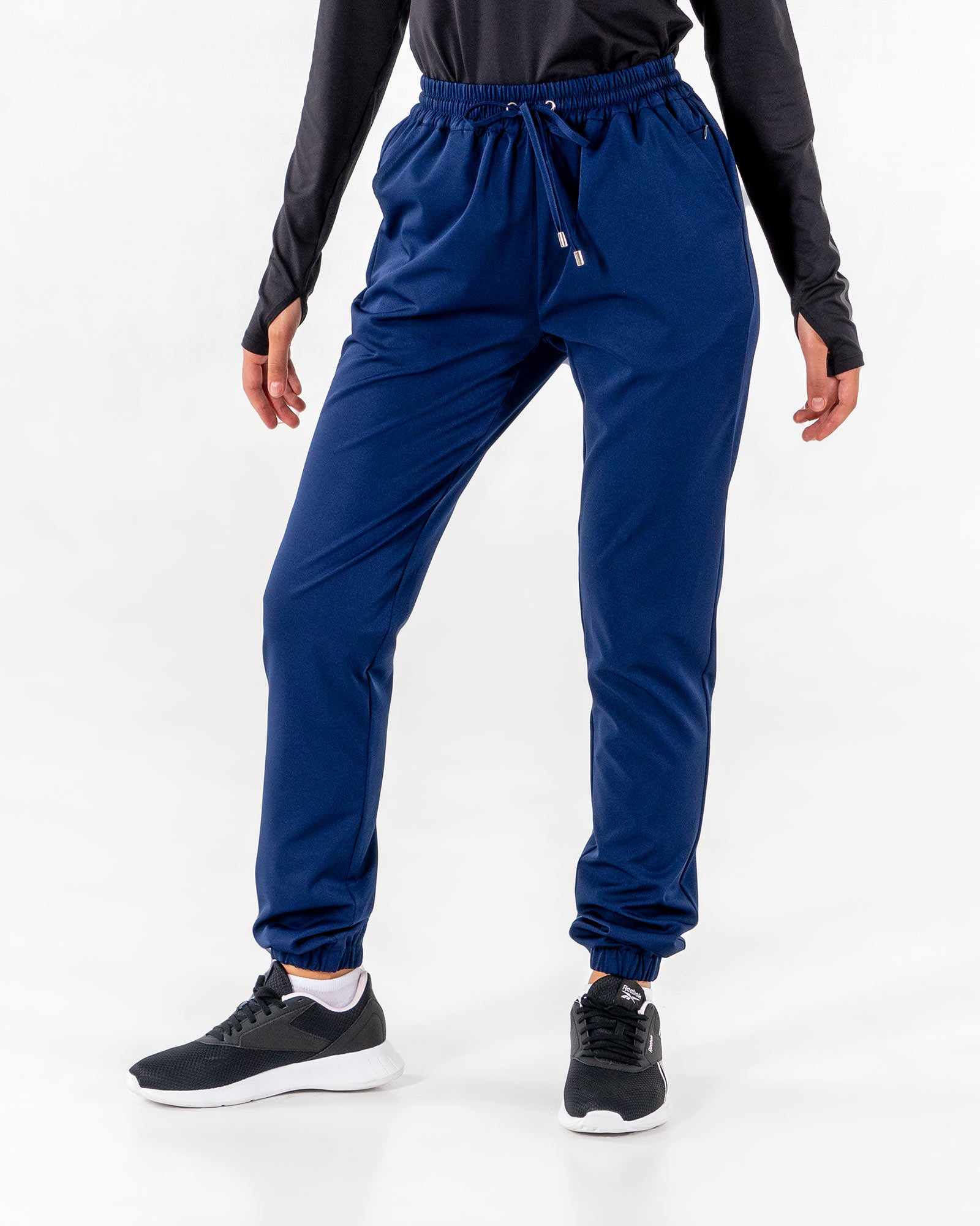 Glider Drawstring Jogger in dark blue by Veil Garments. Modest activewear collection.