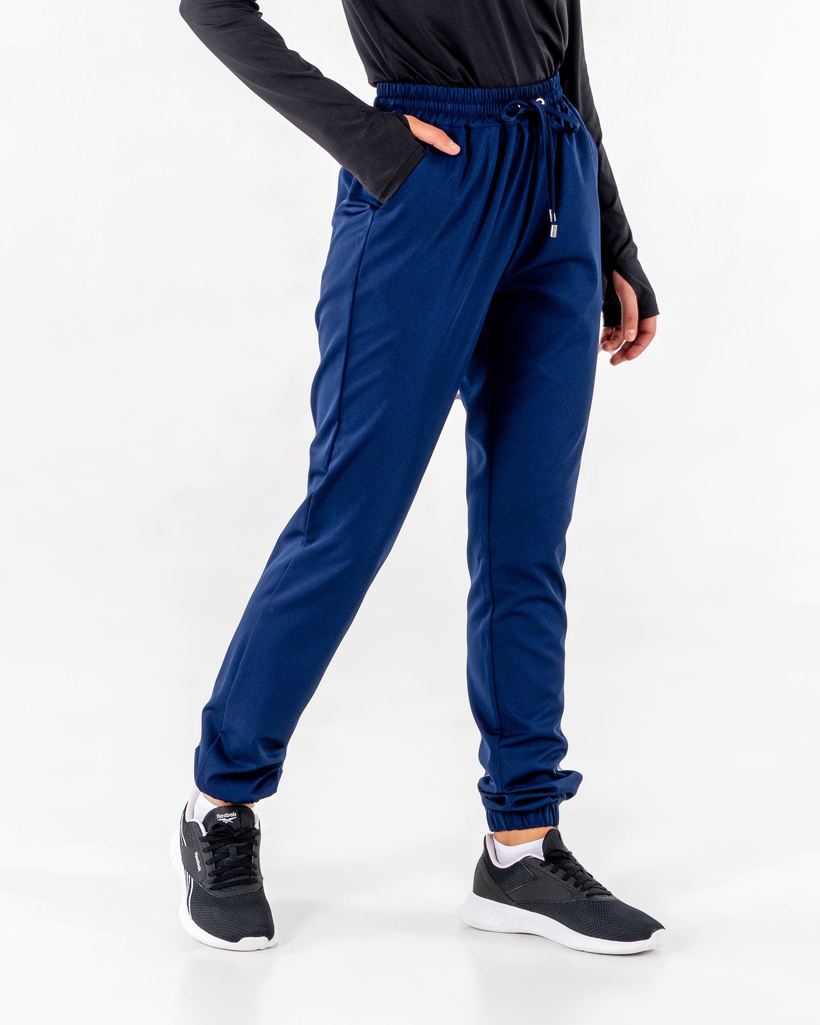 Glider Drawstring Jogger in dark blue by Veil Garments. Modest activewear collection.