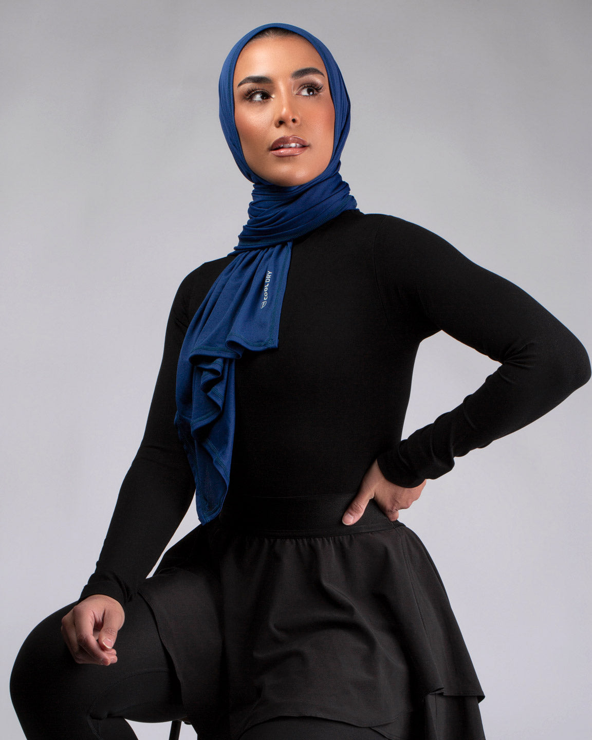 Cool Dry Shawl 2.0 in bold blue by Veil Garments. Sports hijab collection.