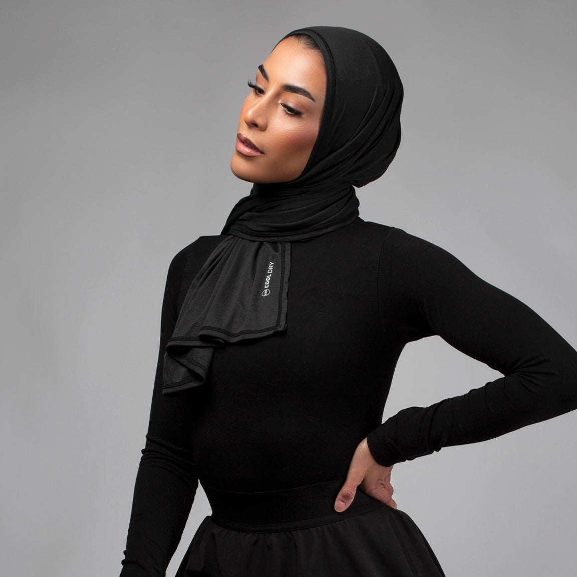 Cool Dry Shawl 2.0 in black by Veil Garments. Sports hijab collection.