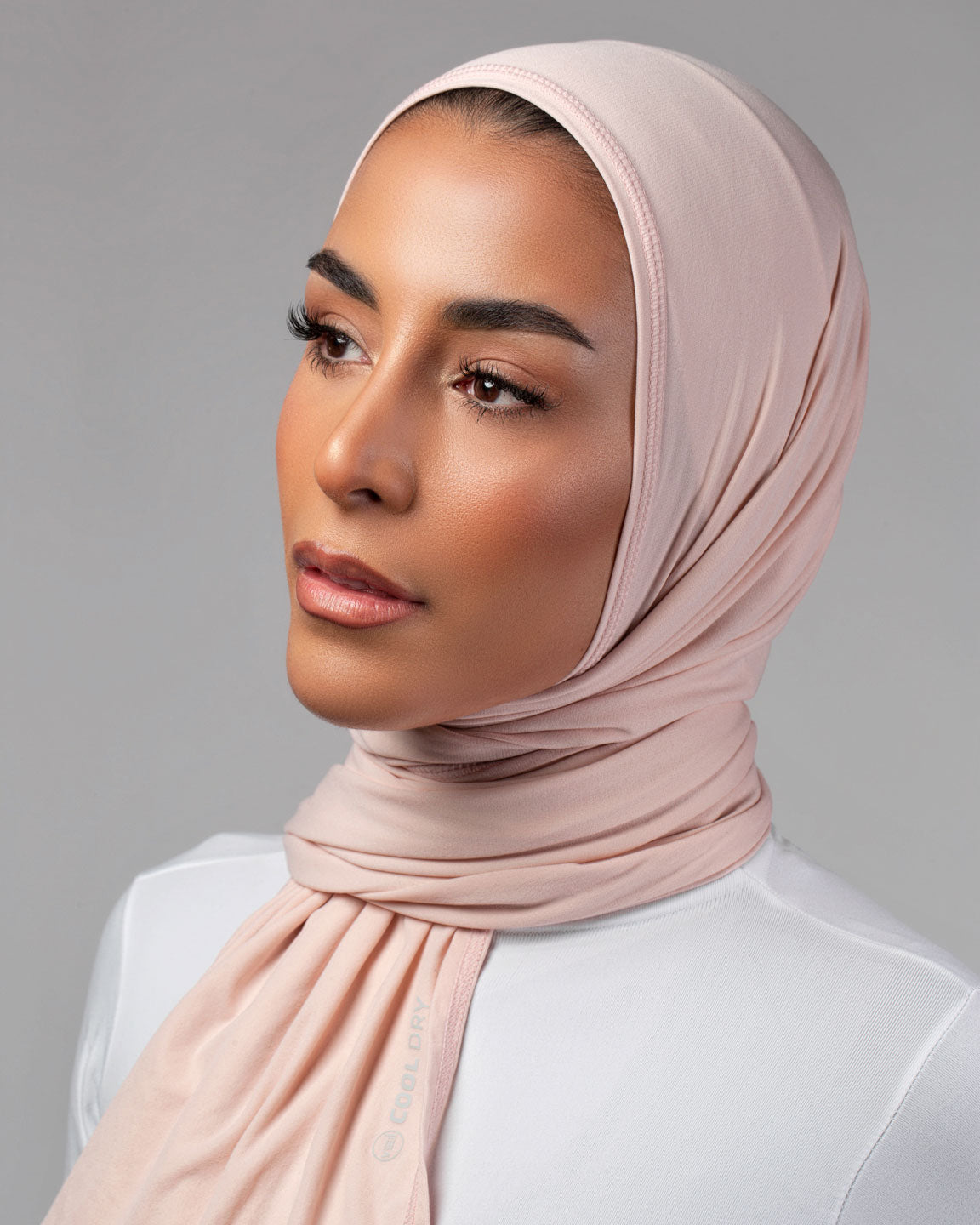 Cool Dry Shawl 2.0 in sepia rose by Veil Garments. Sports hijab collection.