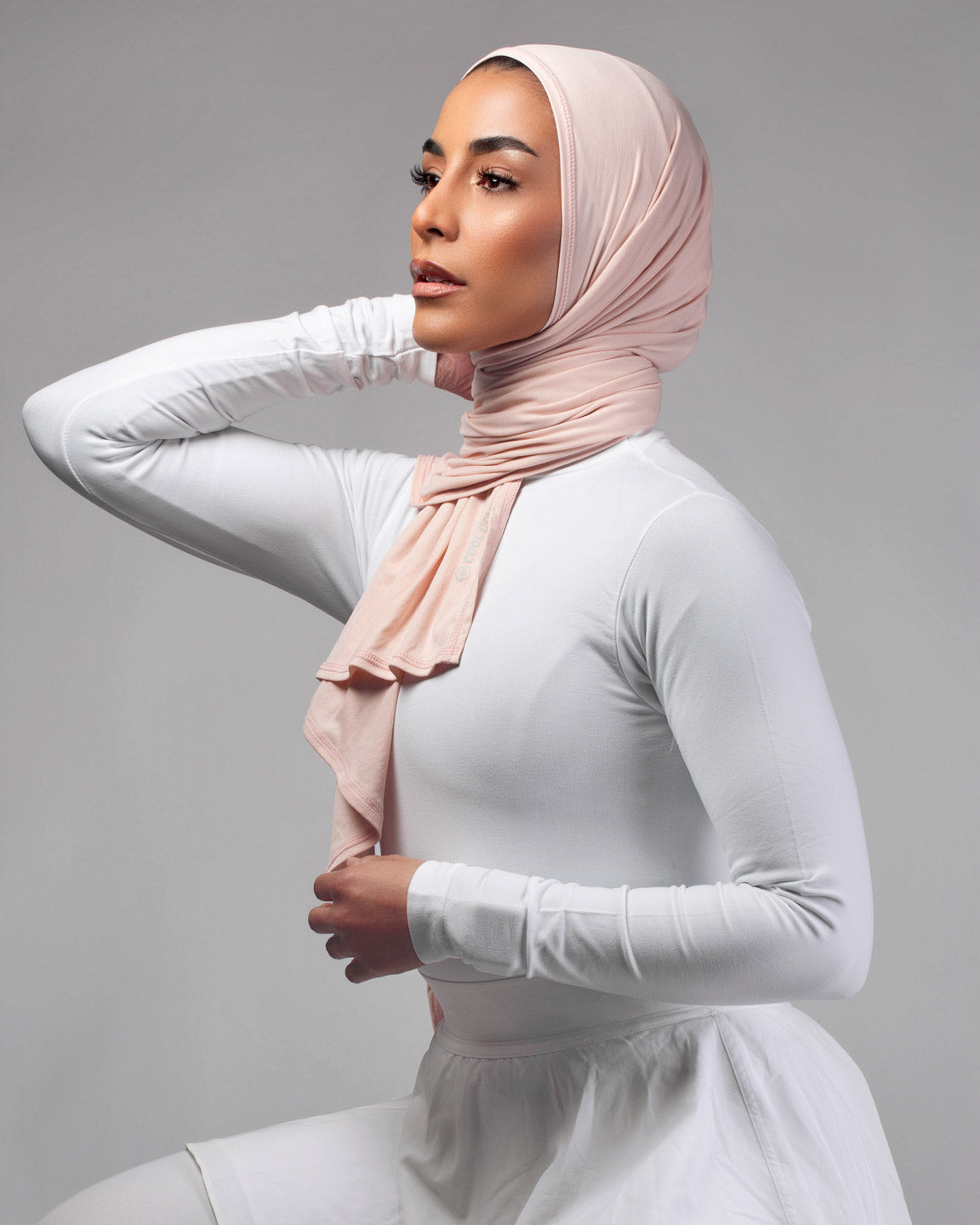 Cool Dry Shawl 2.0 in sepia rose by Veil Garments. Sports hijab collection.