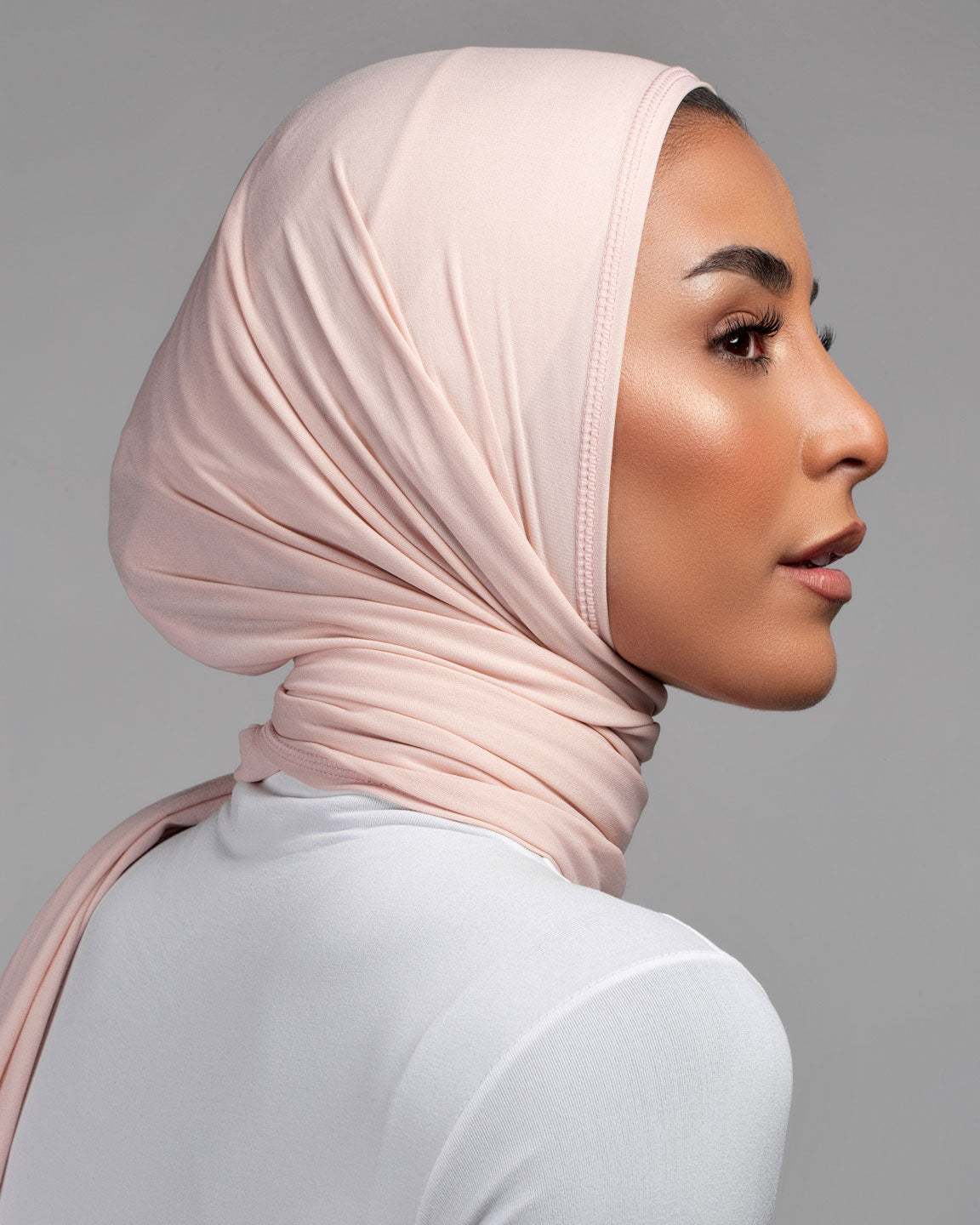 Cool Dry Shawl 2.0 in sepia rose by Veil Garments. Sports hijab collection.